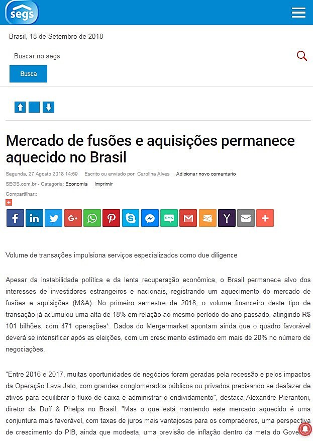 Mercado de fuses e aquisies permanece aquecido no Brasil